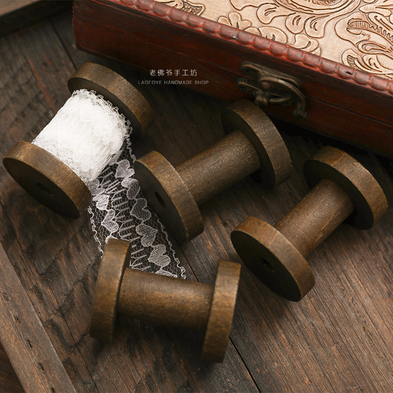 老佛爷双11回馈  实木复古做旧线轴 DIY爱好收藏摆设线材收纳整理