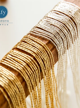 法式刺绣进口管珠 3*1.5mm灌金灌银1分亮管珠  法绣成串珠管50cm