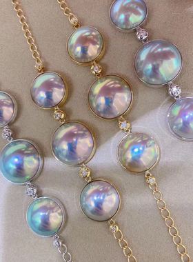 18k成品金钻石炫彩镜面珍珠手链