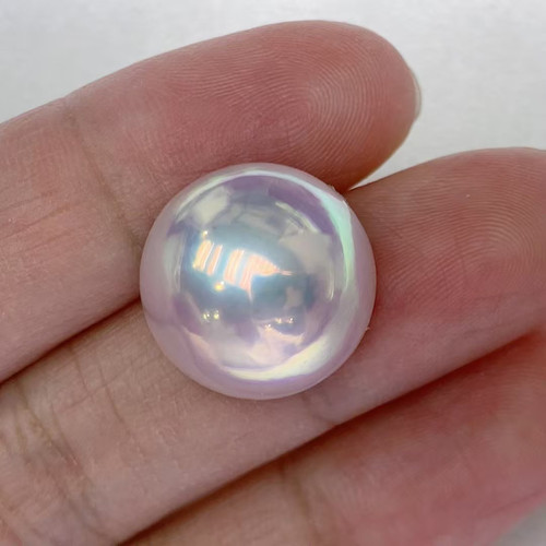 日本奄美岛鹿儿岛极光镜面粉泡泡海水马贝珍珠裸珠16mm炫彩粉光