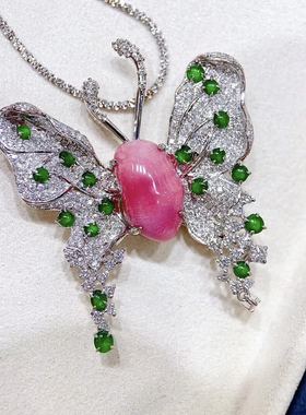 帝王绿玫瑰红色火焰纹胸针海螺珠