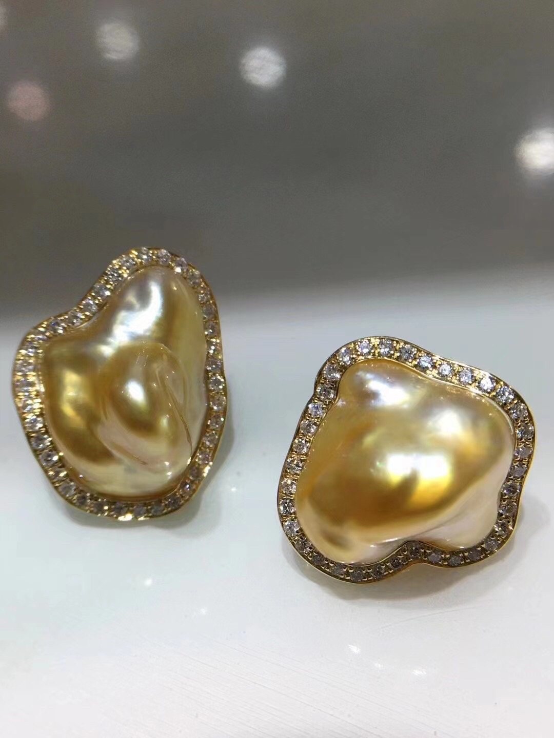 碎金子碎银子金豆豆keshi野生无核浓金金珠珍珠耳钉11-12mm茶金