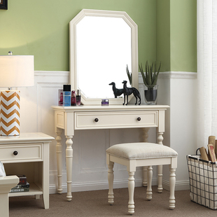 慕盛家具梳妆台美式全实木梳妆台白色卧室现代简约小户型地化妆