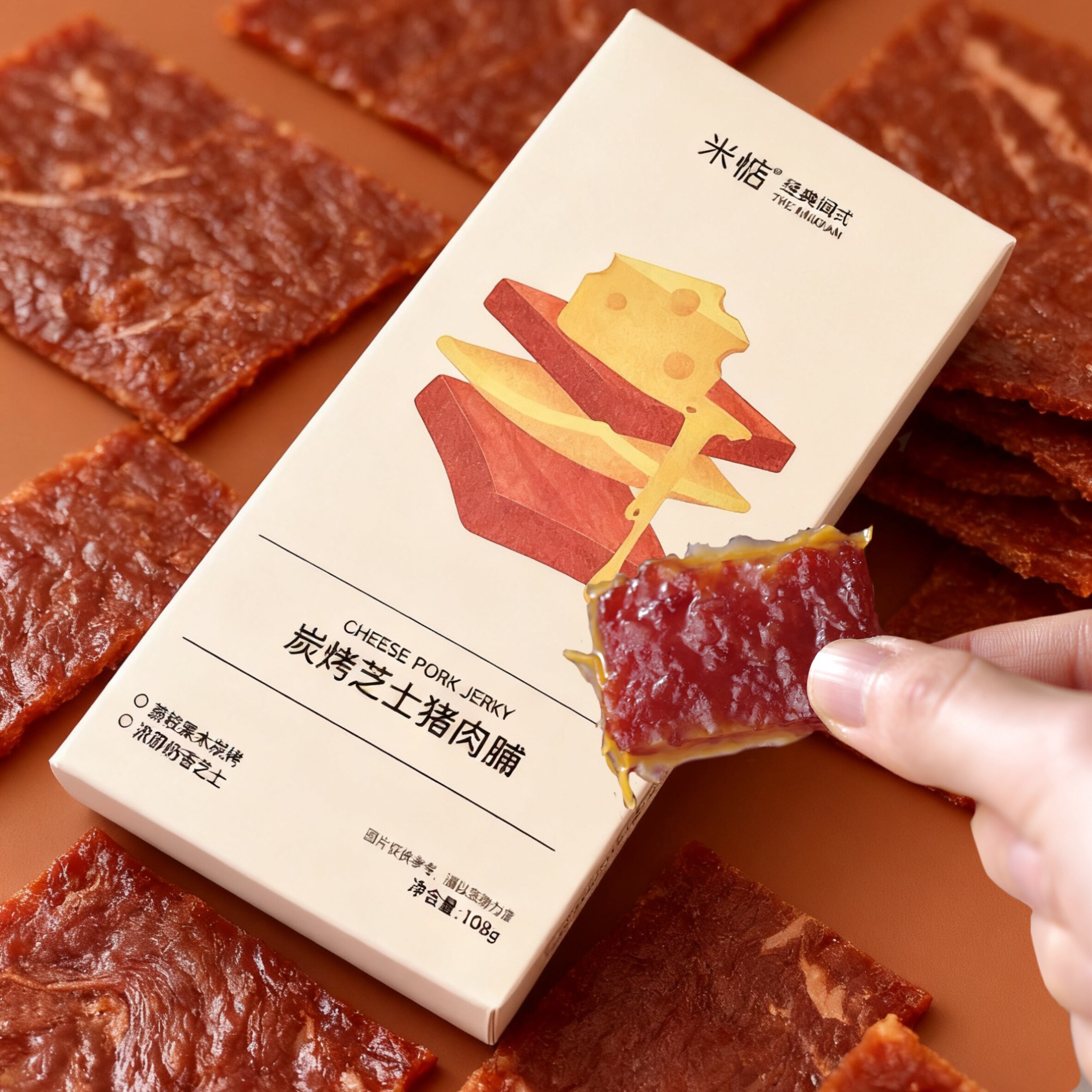 【超值2袋装】米惦炭烧芝士猪肉脯108g原切肉干高蛋白熟食猪肉片