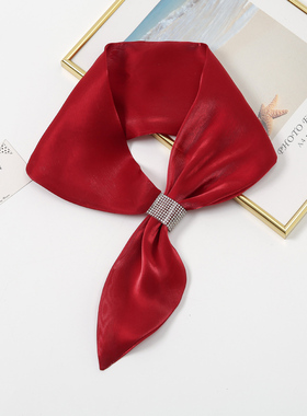 红色长条小丝巾新款懒人双层时尚百搭护颈脖子围巾女夏季薄款围脖