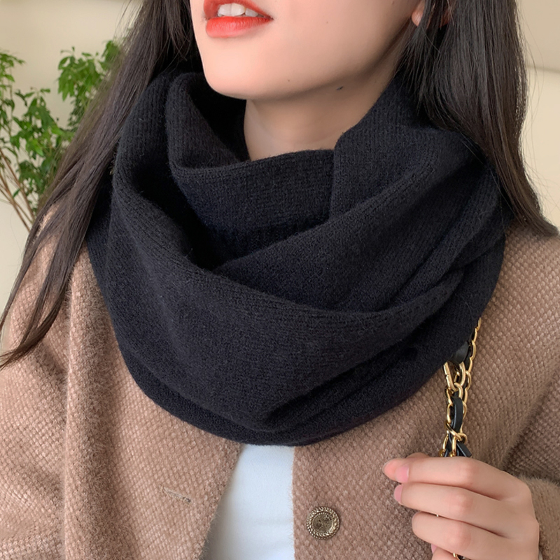 韩版针织毛线围脖脖套宽松女冬季新款百搭加厚保暖2025围巾黑色男