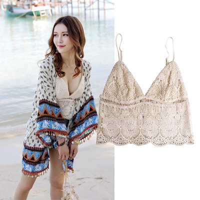 欧美性感镂空钩花露腰吊带背心小可爱内搭女夏季打底短款甜辣妹