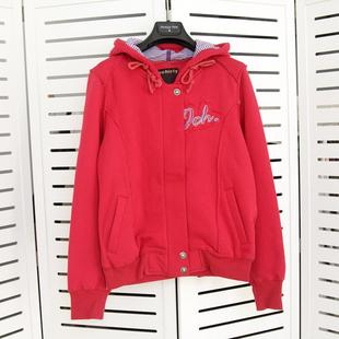 古着vintage复古穿搭y2k秋冬红色抓绒连帽卫衣女休闲百搭外套上衣