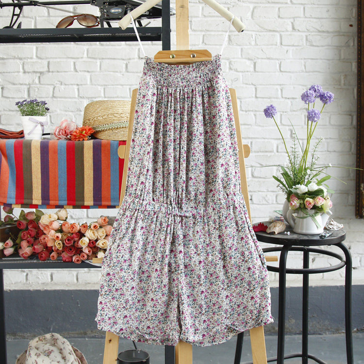 特价外贸棉绸碎花印花连体短裤甜美裤子少女连衣裤青春家居裤海边