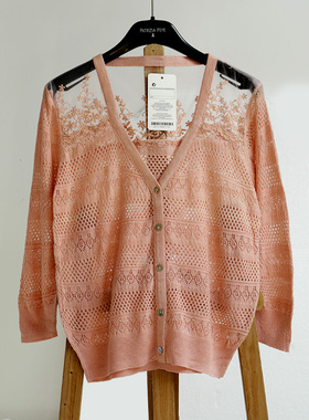 古早穿搭复古y2k千禧风夏蕾丝肩七分袖修身短针织开衫外搭上衣女