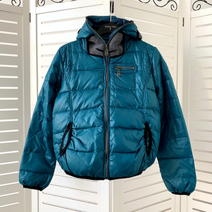 复古怀旧千禧风特价短款羽绒服冬季连帽女式长袖拉链上衣蓝色外套