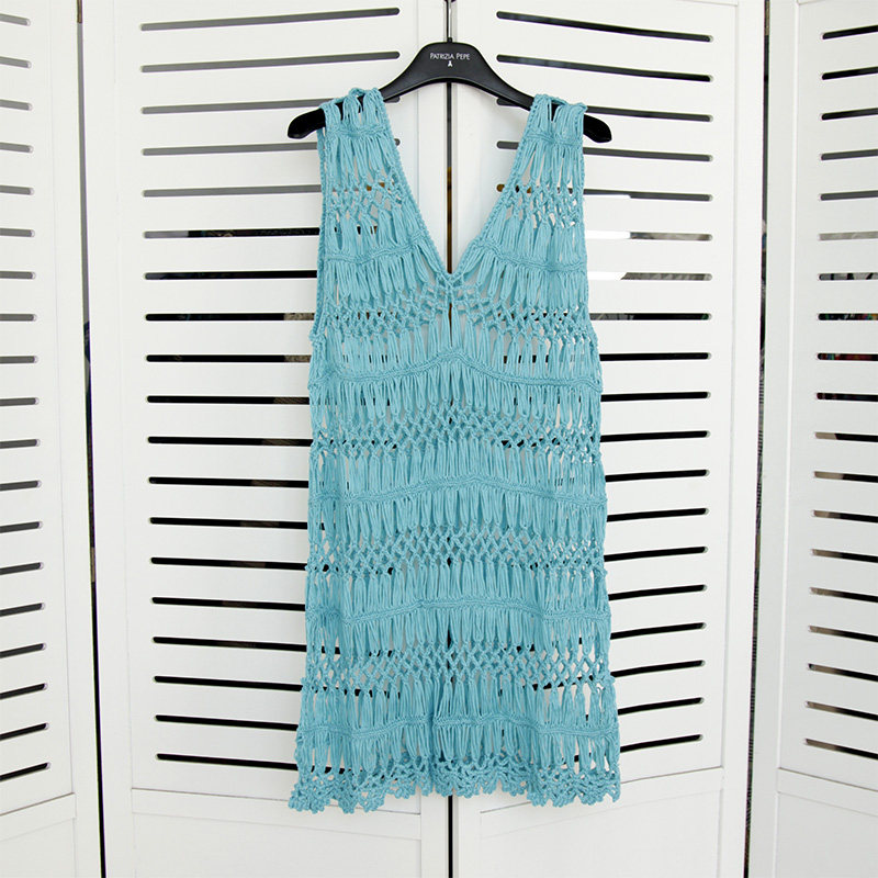 夏季海边沙滩旅游度假针织钩花V领背心性感比基尼罩衫镂空