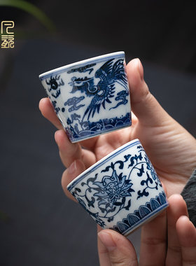 景德镇陶瓷茶杯古风仿古功夫茶具青花瓷单个主人品茗杯酒杯一两杯