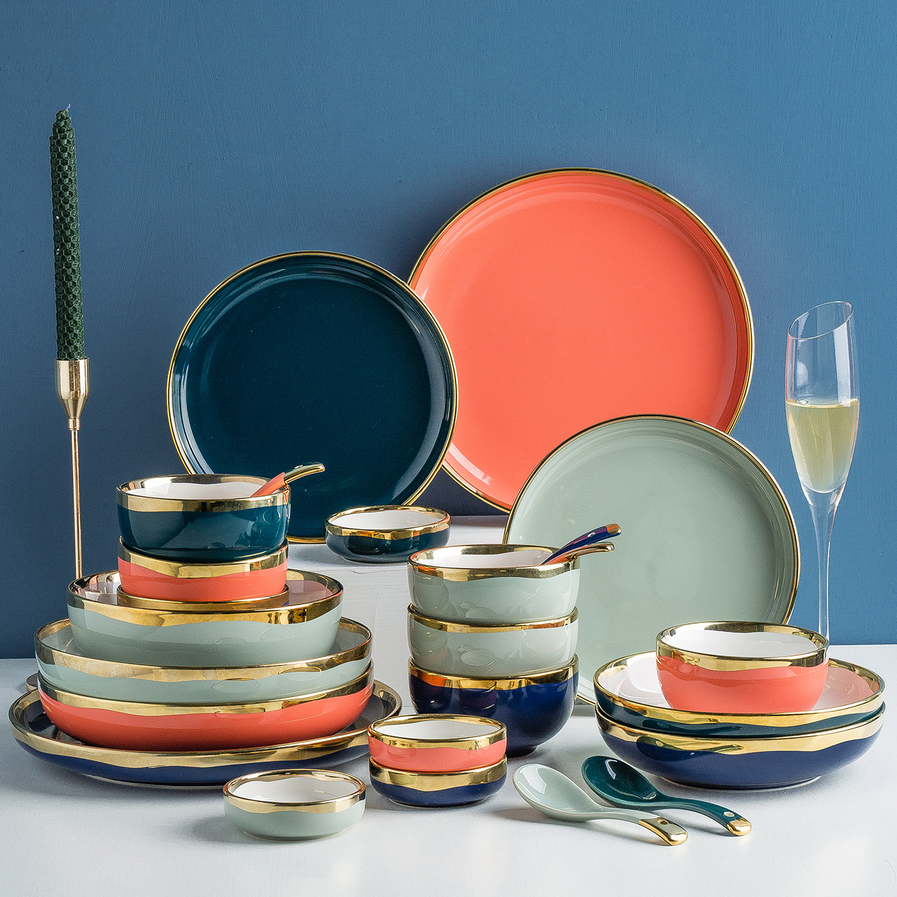 Modern housewife suit for household Nordic Light luxury gold rimmed plate