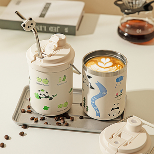 摩登主妇mototo熊猫保温杯女2024新款户外便携手提杯子大容量水杯