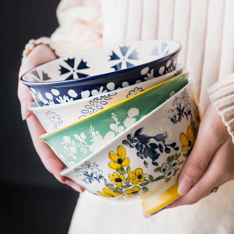 Hand painted underglaze color salad bowl in the season of modern housewives