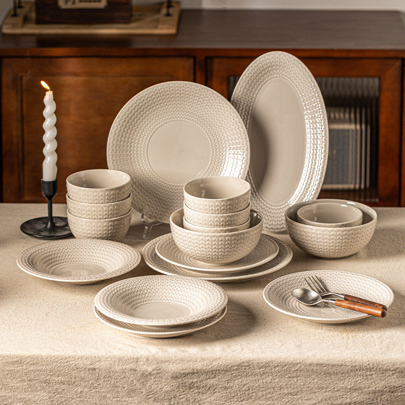 摩登主妇釉下彩浮雕碗盘碟餐具家用2025新款高颜值法式盘子米饭碗,餐饮具,碗,淘宝优惠券,粉丝福利购,淘宝优惠卷