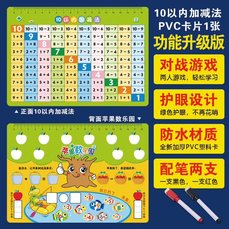 一二年级小学生九九乘法口决表幼儿园十以内加减法功能益智学习卡