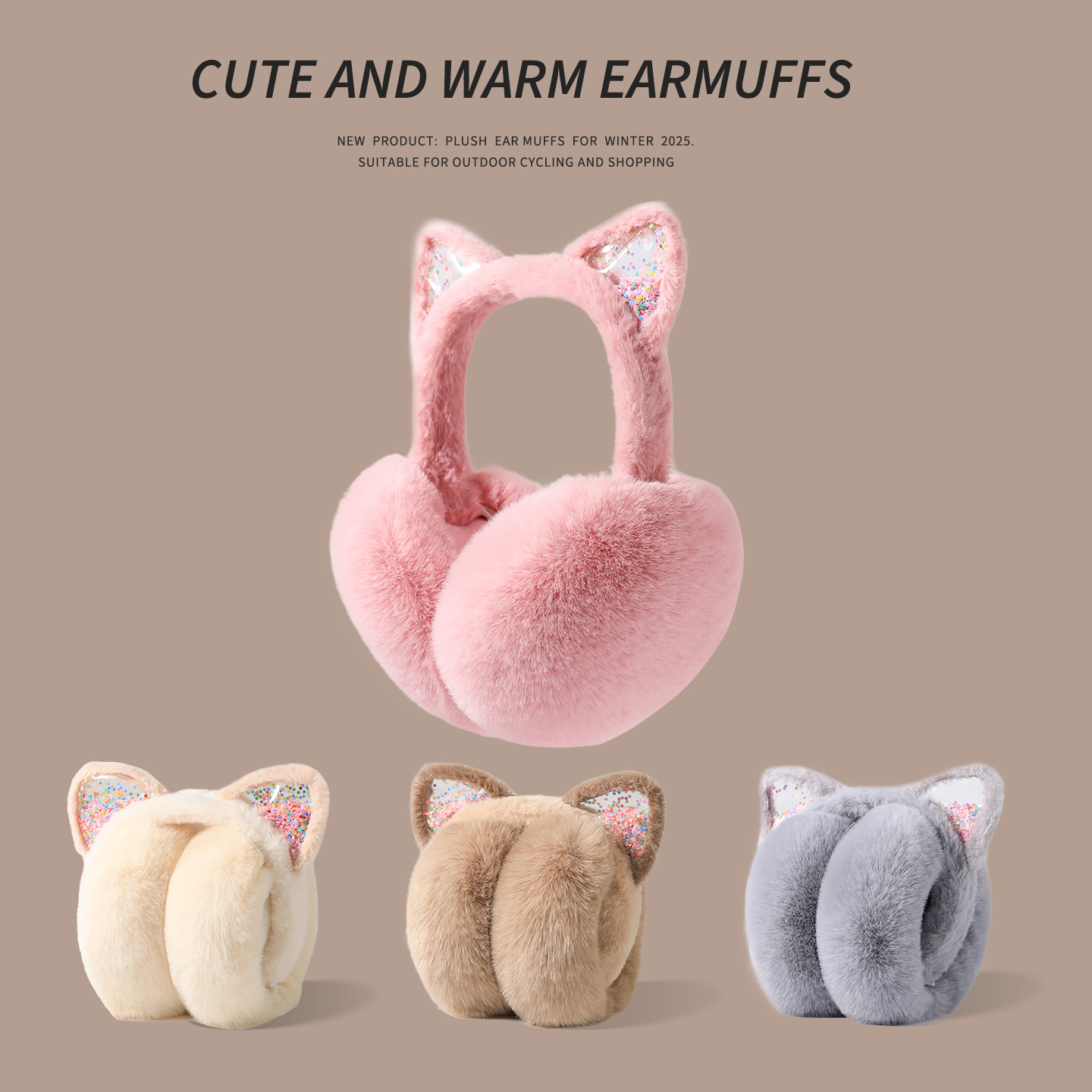 儿童亮片耳朵保暖加绒耳套耳罩