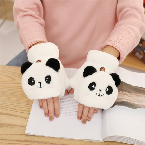 加绒学生半指翻盖防寒保暖手套