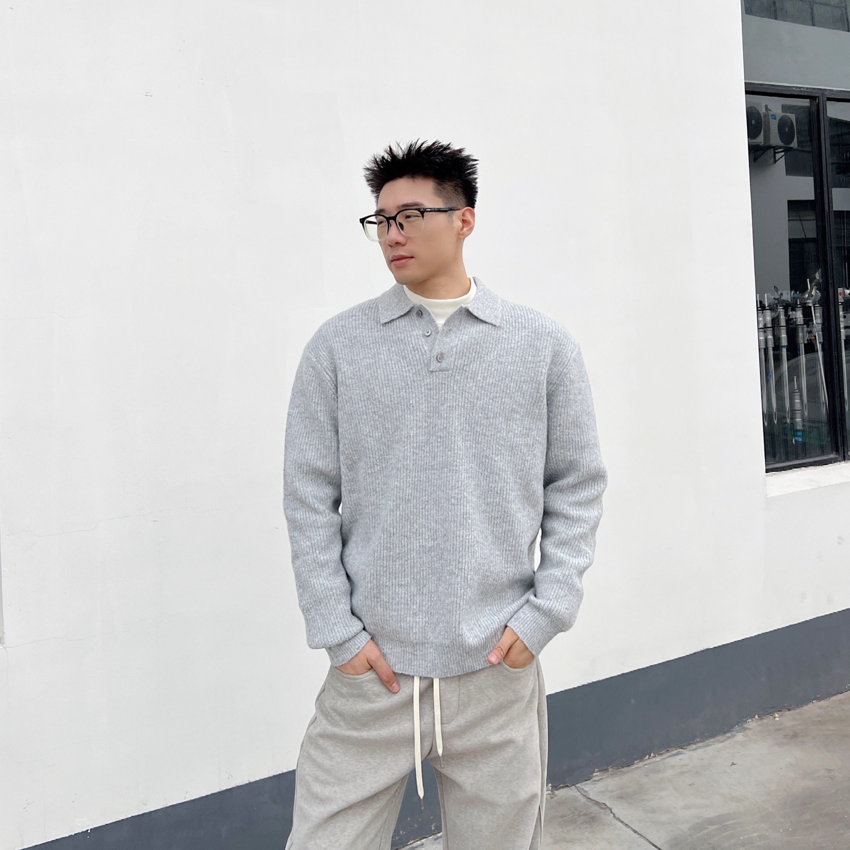 简约轻熟风POLO翻领针织衫