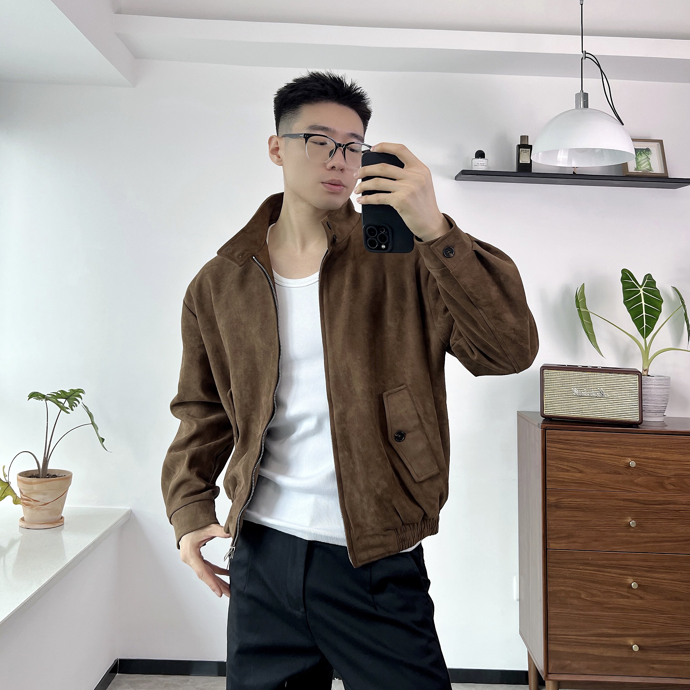 LUCHONG【都市游猎】美式仿麂皮绒夹克 春秋短款外套显腿长上衣男
