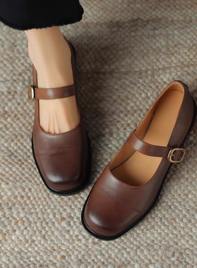 大码乐福鞋.42.43浅口单鞋44.45.46.47.48真皮复古一字扣带豆豆鞋