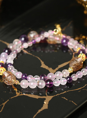 灵机麦玲玲超七貔貅项链白水晶双圈女款原创设计双圈手链情侣款