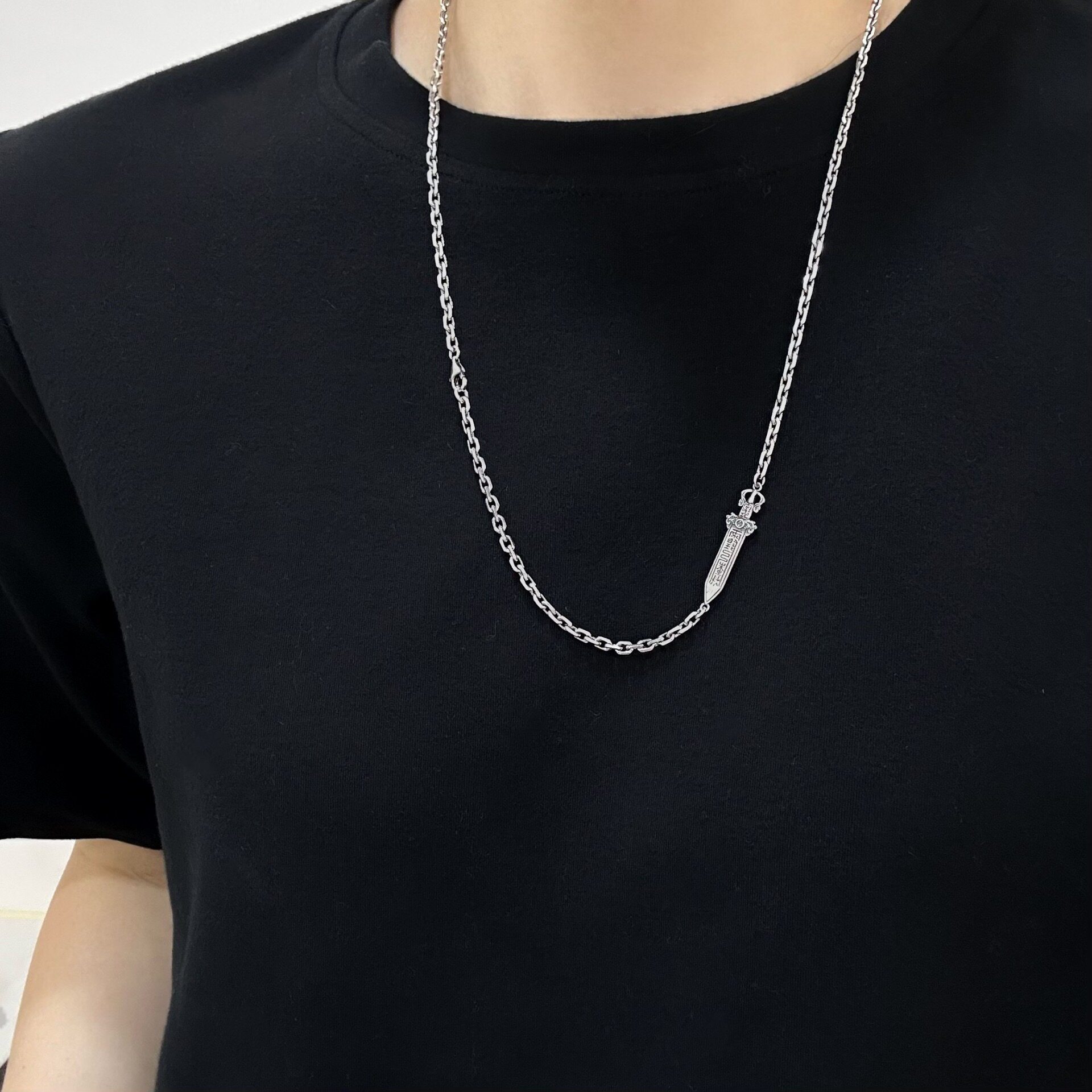 S925纯银男士做旧太角项链百搭