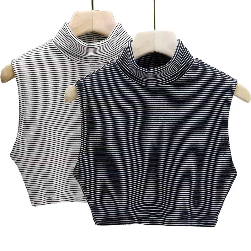 新款高领条纹假领子女百搭假领冬