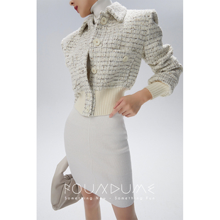 Foundume Chan*l同源面料|复古花纱90'S空军式夹克短小香外套女冬