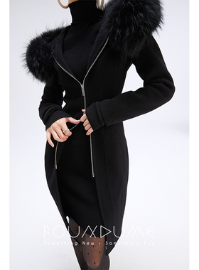 Foundume Du家收腰设计修身显瘦高端双面羊绒大衣毛呢外套中长款