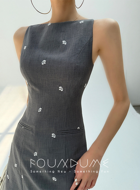 Foundume 25夏季新款绣花一字肩修身包臀无袖收腰显瘦连衣裙女