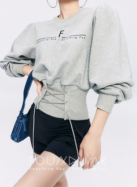 Foundume 泡泡袖“F”印花收腰抽绳短打箱式廓形设计感卫衣