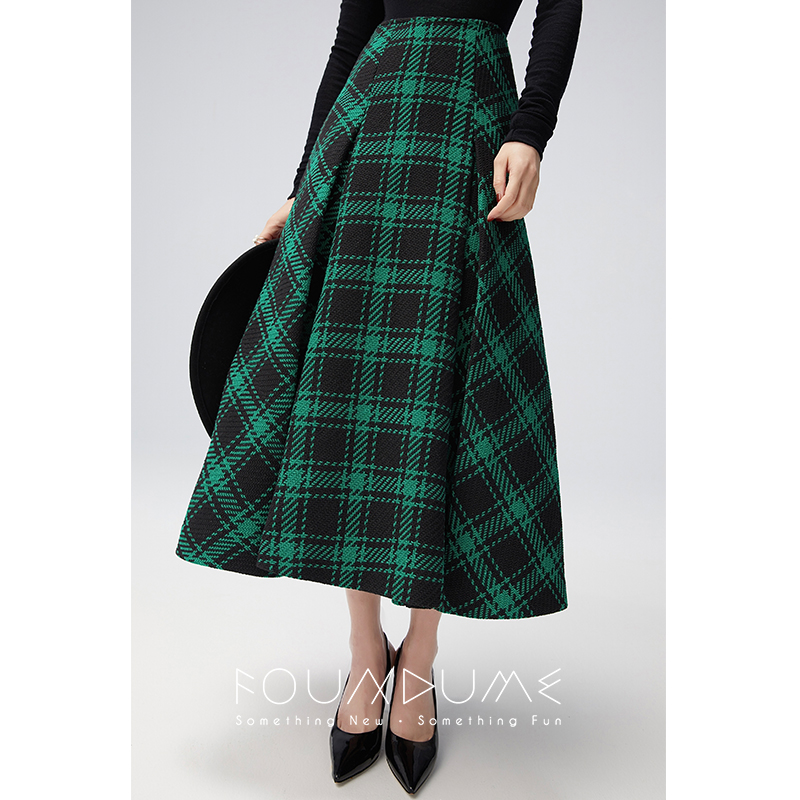FOUNDUME长裙大伞裙苏格兰大格纹