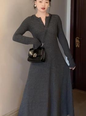 something叁熏 法式气质黑色针织连衣裙小个子修身显瘦打底毛衣裙
