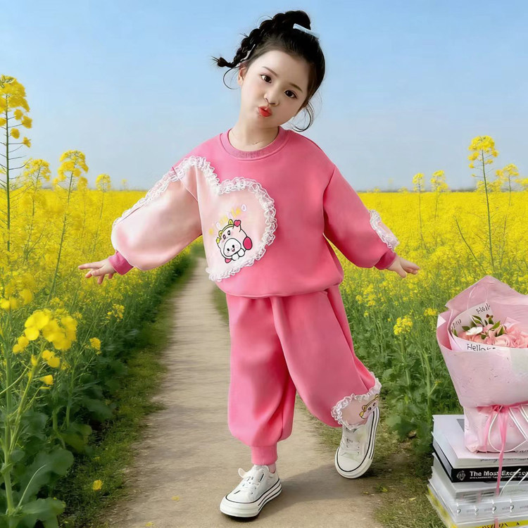 女童韩版休闲套装春装2026新款儿童卫衣花边女孩两件套宝宝春秋装