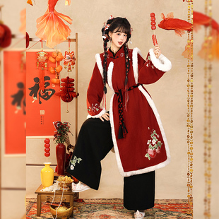 中式汉元素通勤国风汉服女冬款加绒套装小个子日常2025新款拜年服