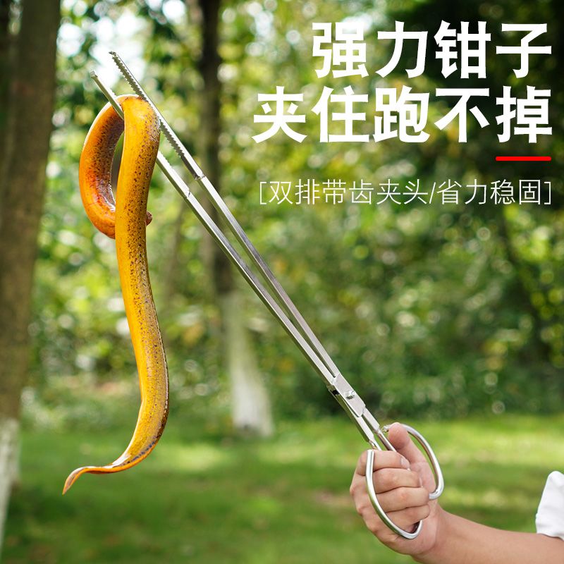 不锈钢垃圾夹黄鳝夹子加粗防滑鳝鱼夹泥鳅钳子赶海工具长鱼捕捉