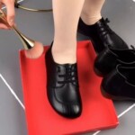 品牌断码黑色系带深口单鞋女时尚中老年平底软底百搭休闲深口女鞋