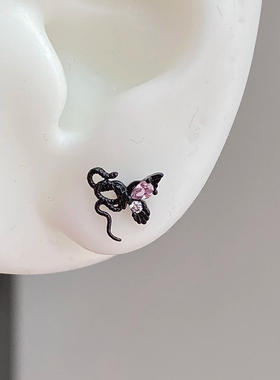 蝴蝶与小蛇耳骨钉小众个性独特医用钛钢螺丝耳蜗钉免摘耳钉养耳洞