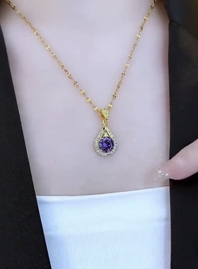 原创设计紫色锆石项链女