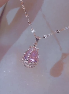 复古紫色郁金香项链高级感