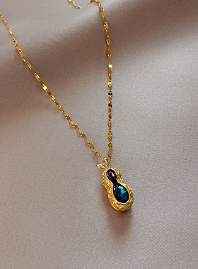 韩国钛钢不掉色花生项链女吊坠冷淡风防过敏颈链锁骨链2021新款潮