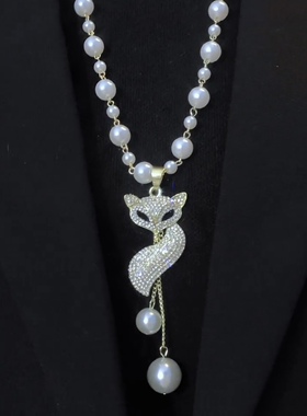 设计感珍珠流苏小狐狸项链女