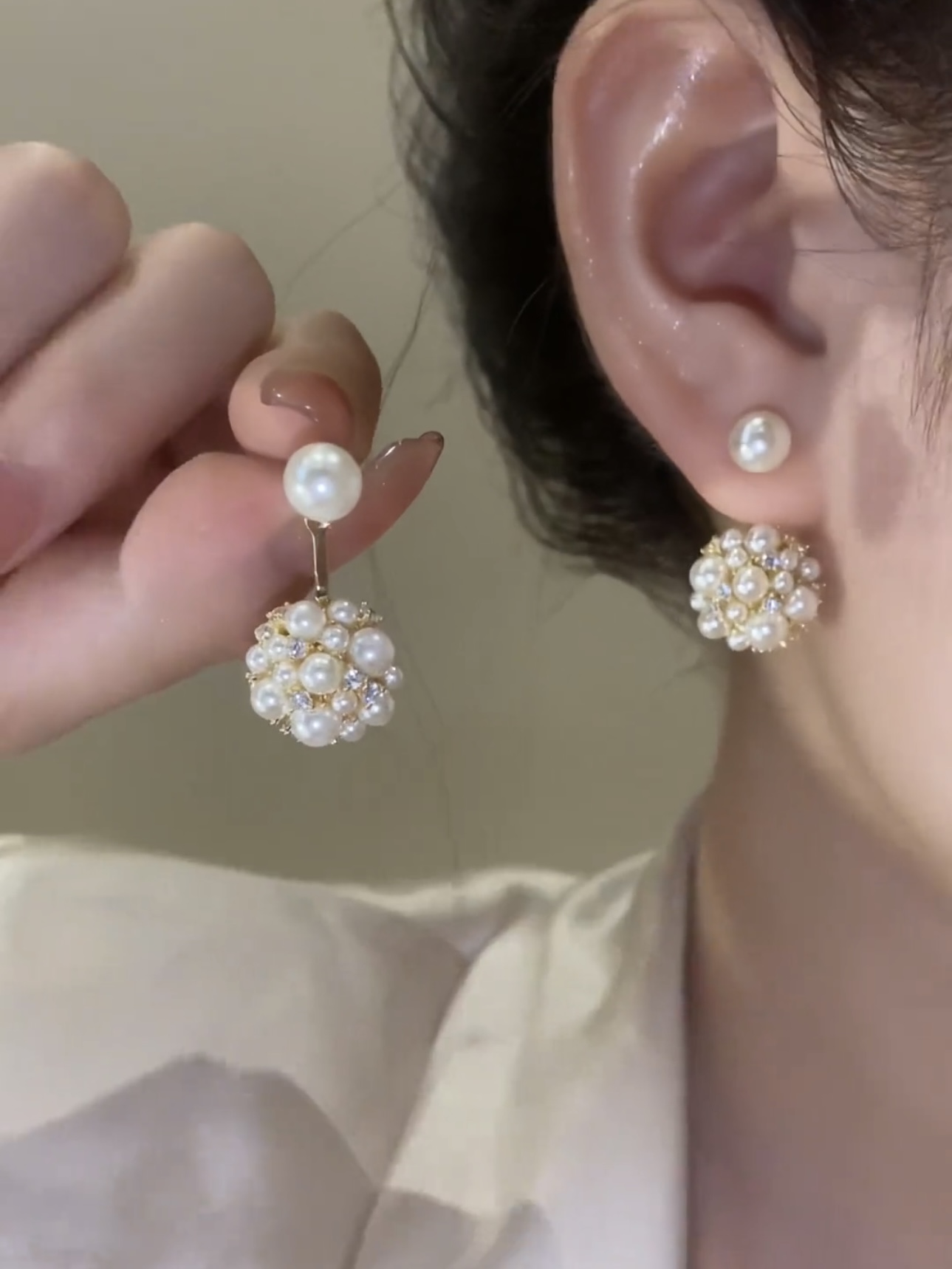 高级感后挂式珍珠耳钉耳环女时尚百搭简约银针耳饰2023新款爆款潮