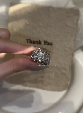 银色锆石闪钻花朵戒指女