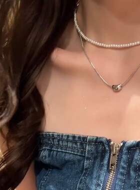 法式双层珍珠小豆豆项链女