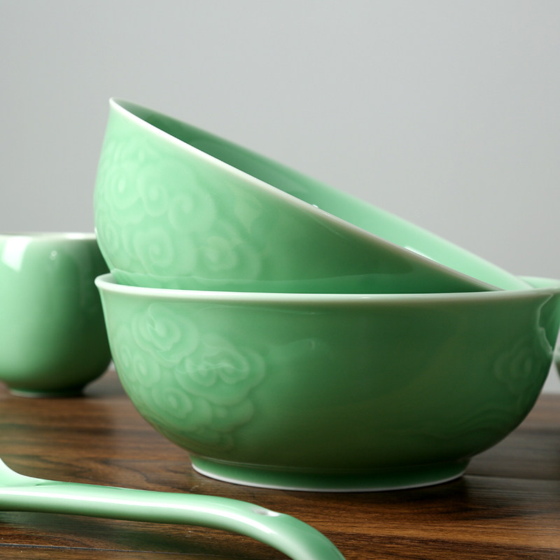 青瓷家用大号泡面碗创意祥云拉面碗 陶瓷7.5英寸汤碗中式传统餐具