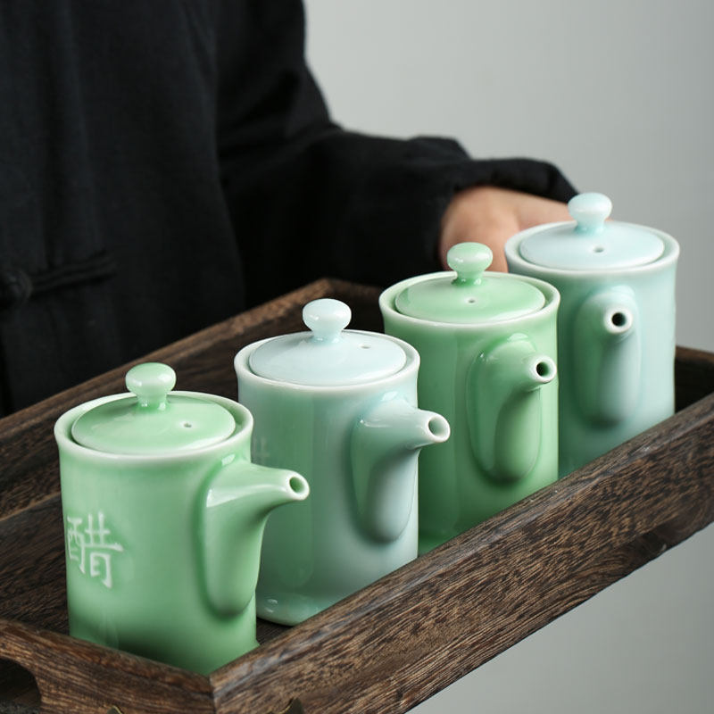 青瓷调味瓶酱油罐子酱油醋油壶家用餐具陶瓷厨房用品餐厅调料瓶子